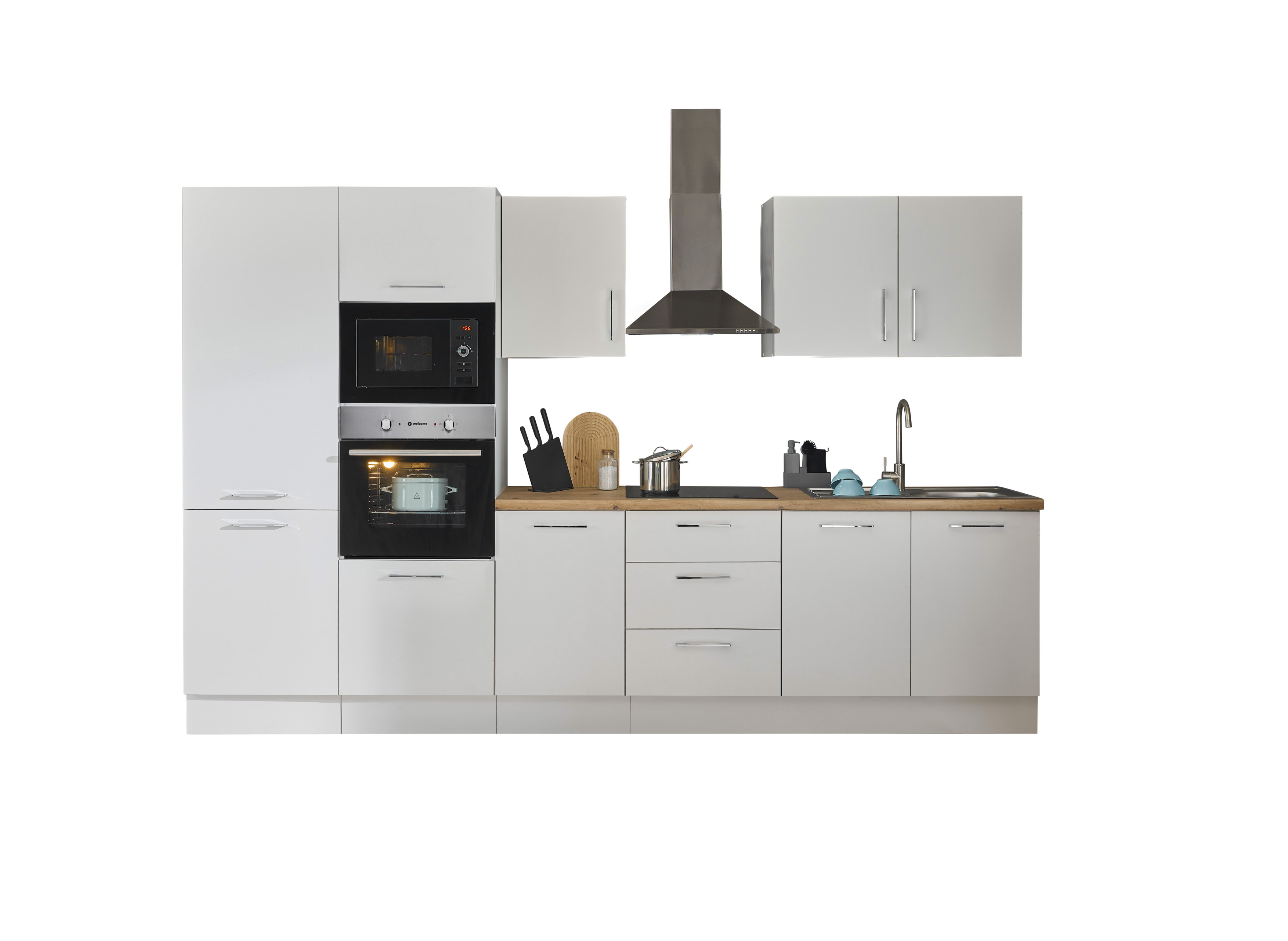 Küchenblock mit E-Geräten CORNWALL (Zeile-Backofen-Kühlschrank-Mikrowelle) I Küchenblock mit E-Geräten CORNWALL (Zeile-Backofen-Kühlschrank-Mikrowelle) I