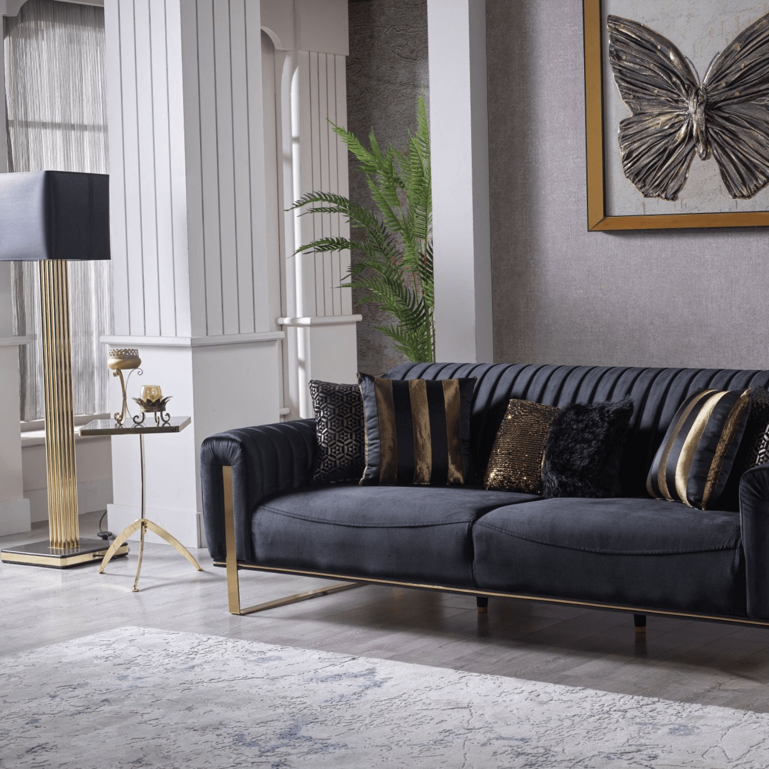 Sofa 3-Sitzer SINGAPUR, Farbe schwarz, Kippfunktion im Rücken,  B/H/T ca. 238/82/93 cm