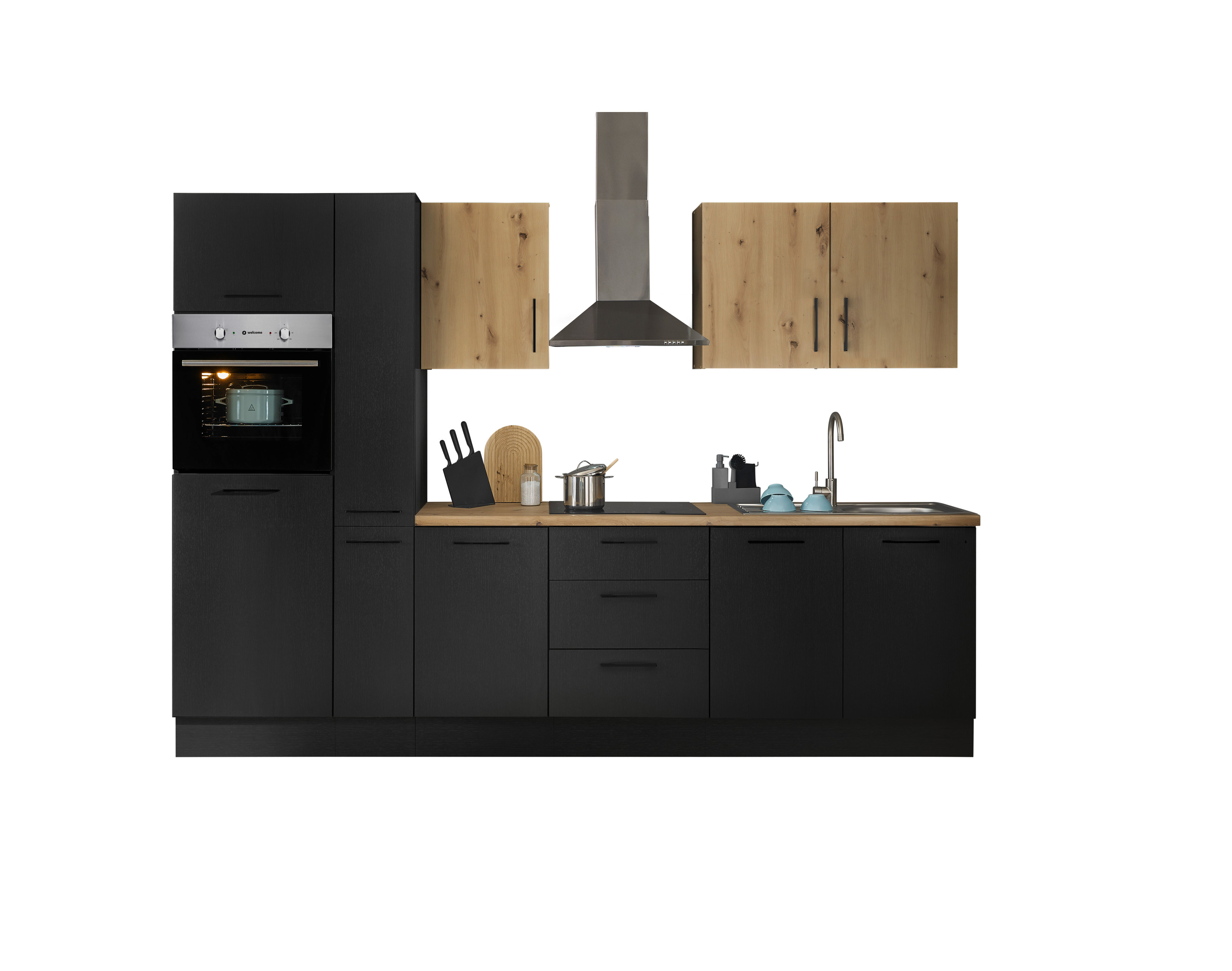 Küchenblock mit E-Geräten CORNWALL (Zeile-Backofen-Kühlschrank-Apotheker) V Küchenblock mit E-Geräten CORNWALL (Zeile-Backofen-Kühlschrank-Apotheker) V