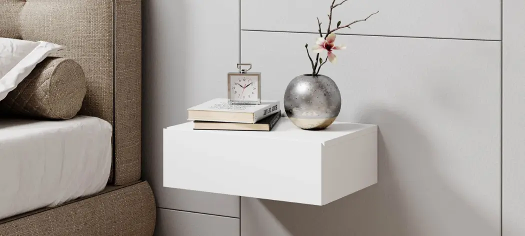 Table de nuit TAJO en blanc avec un tiroir. L/H/P env. 42/14/30 cm