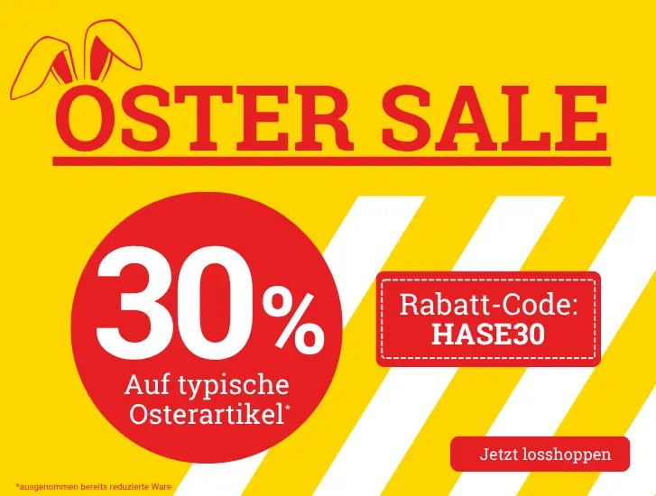 MEGA Oster-SALE! Jetzt 30% auf alle typischen Osterartikel sichern >