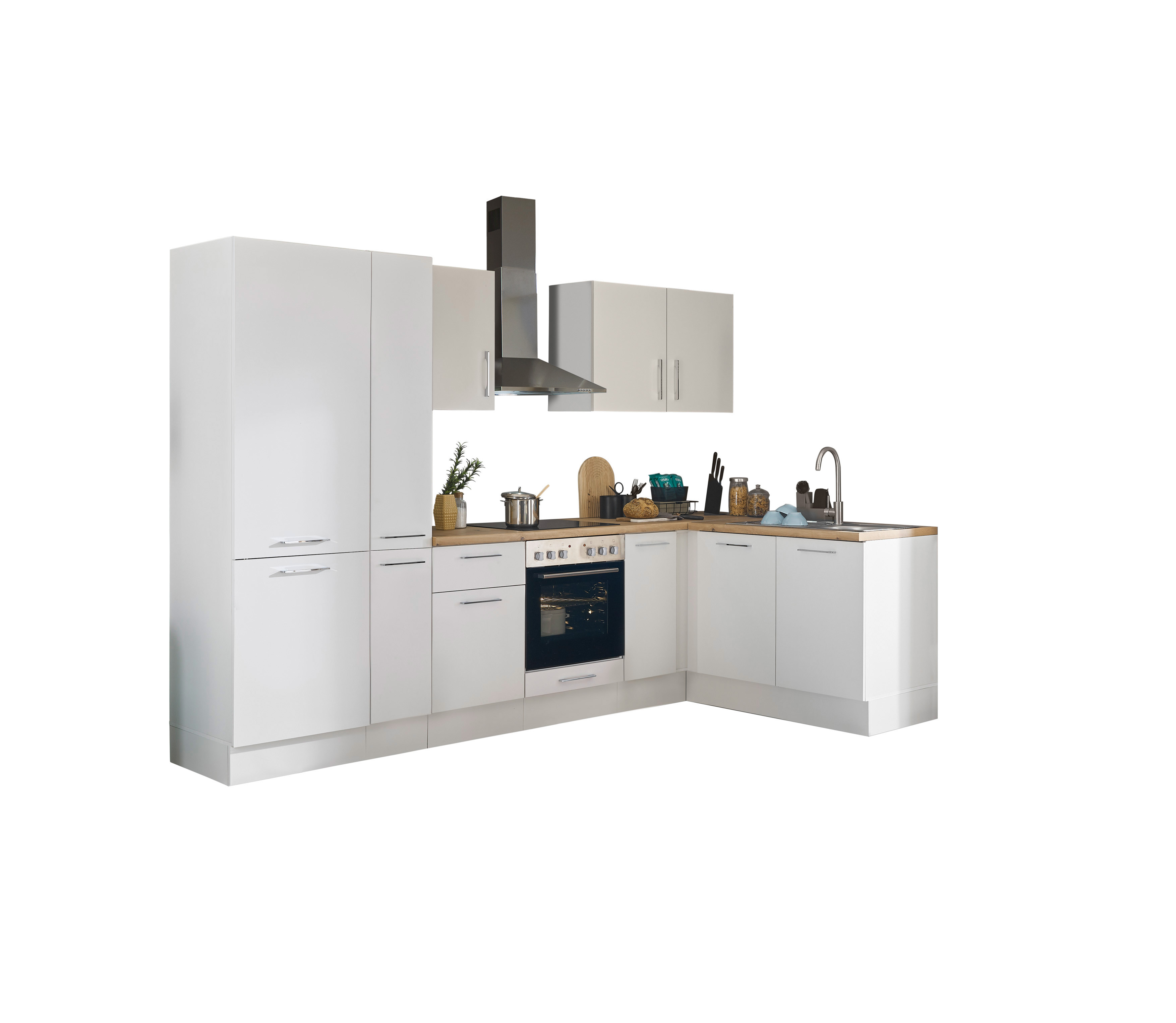 Bloc cuisine avec électroménager CORNWALL (cuisine d'angle-réfrigérateur-armoire coulissante) I Bloc cuisine avec électroménager CORNWALL (cuisine d'angle-réfrigérateur-armoire coulissante) I