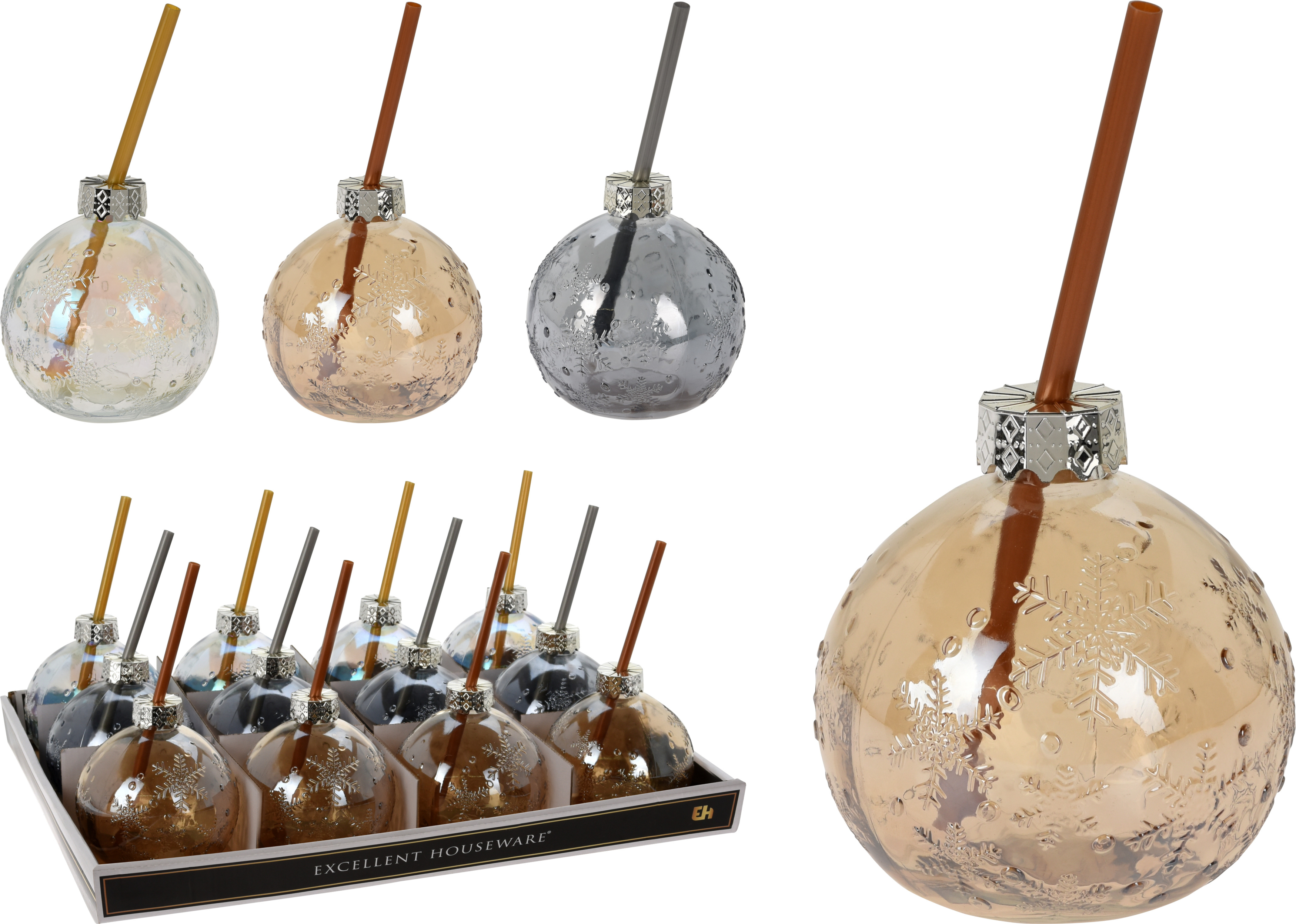 Trinkglas Kugel mit Halm CHRISTMAS Trinkglas Kugel mit Halm CHRISTMAS