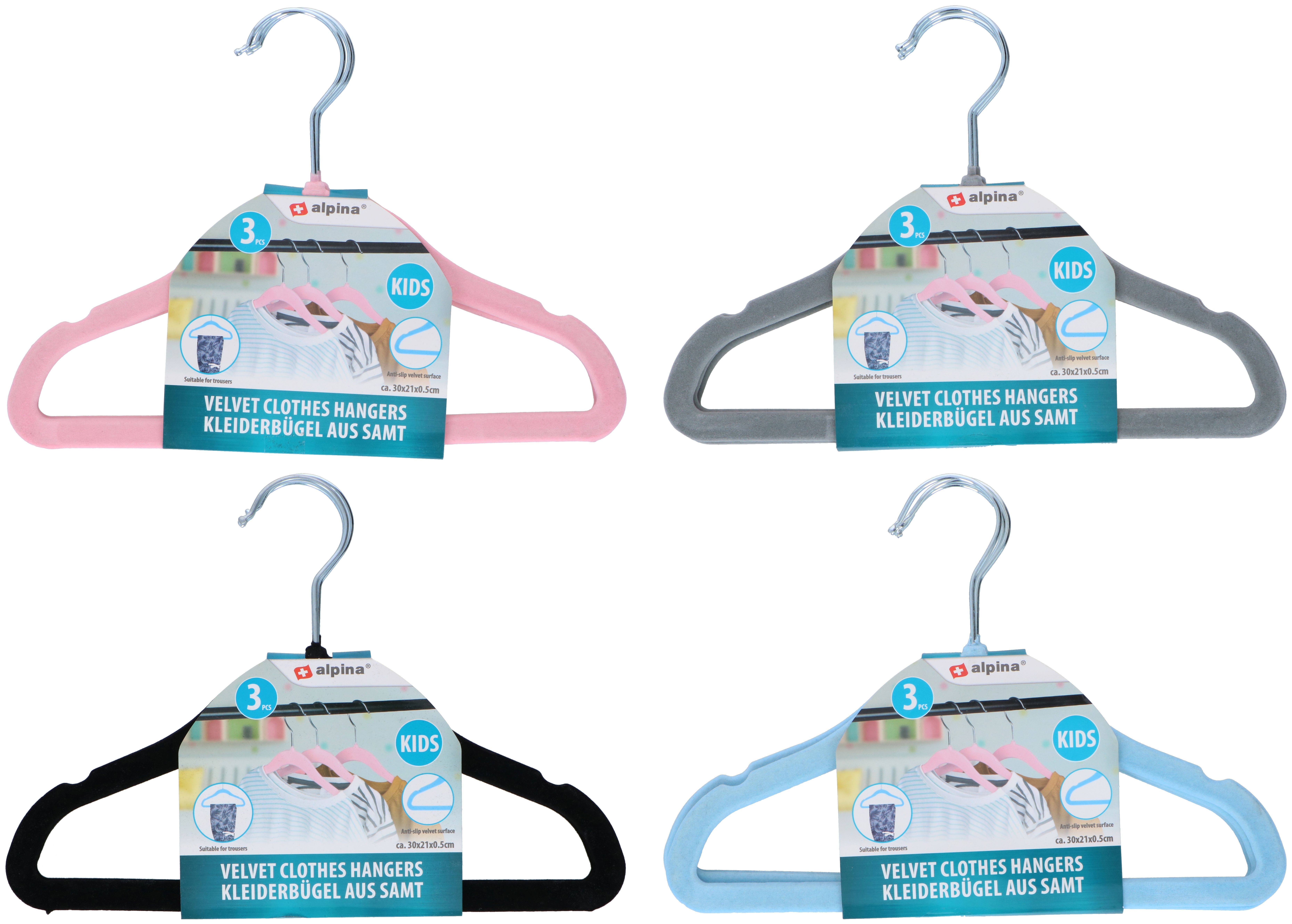 Lot de 3 cintres pour vêtements enfants ALPINA Lot de 3 cintres pour vêtements enfants ALPINA