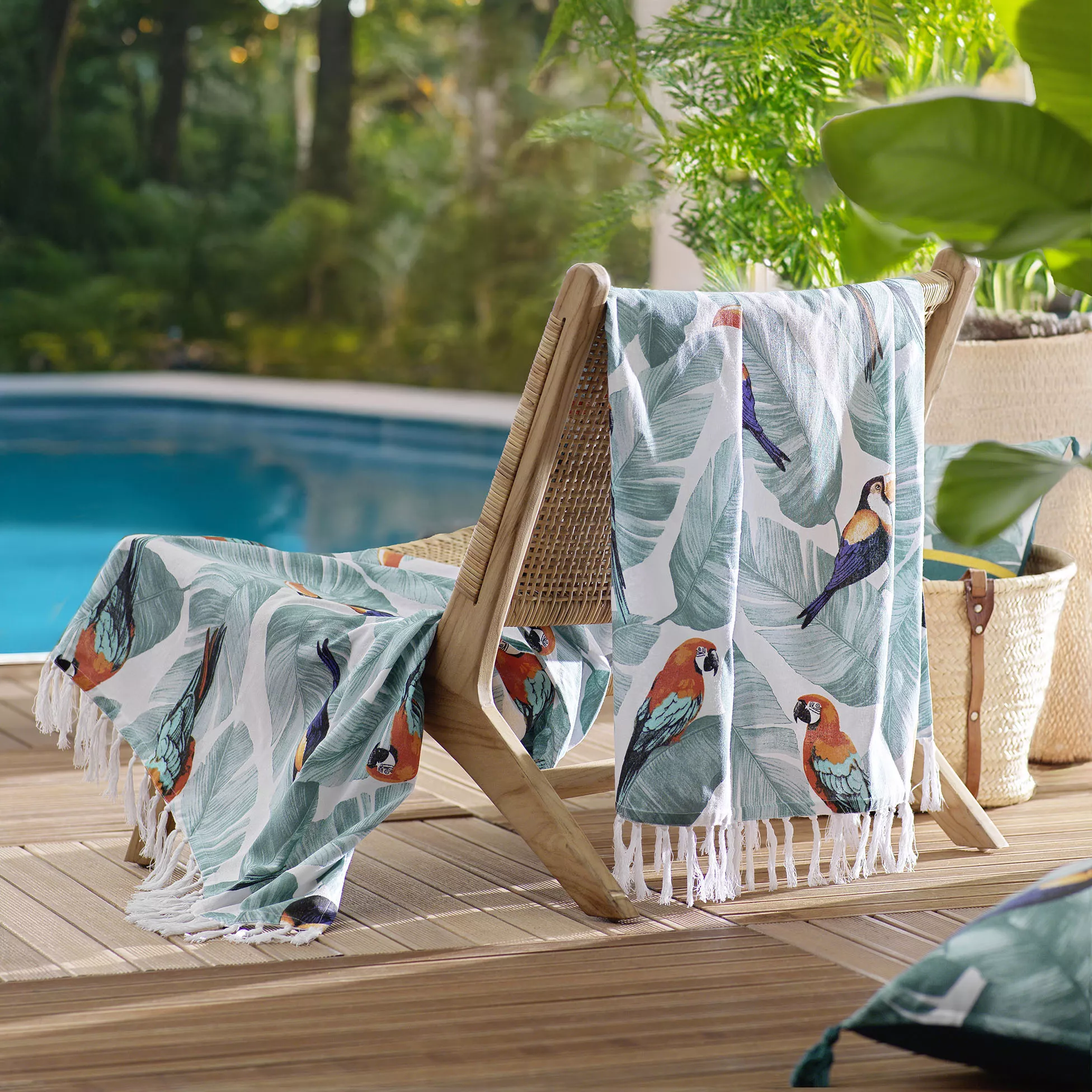 Decke mit Fransen Papagei  OUTDOOR