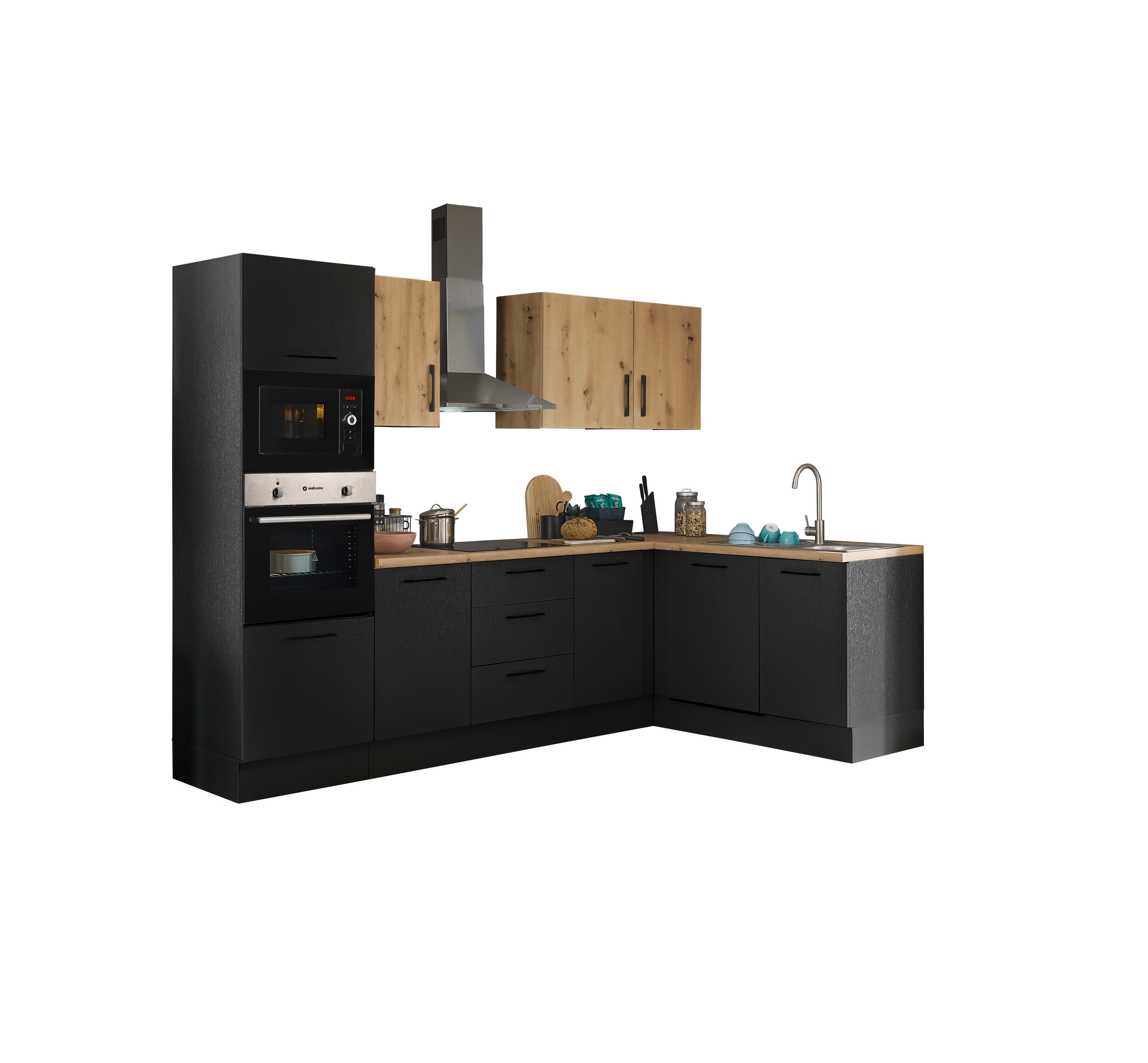 Bloc cuisine avec électroménager CORNWALL (cuisine d'angle-four-lave-vaisselle-micro-ondes) V Bloc cuisine avec électroménager CORNWALL (cuisine d'angle-four-lave-vaisselle-micro-ondes) V