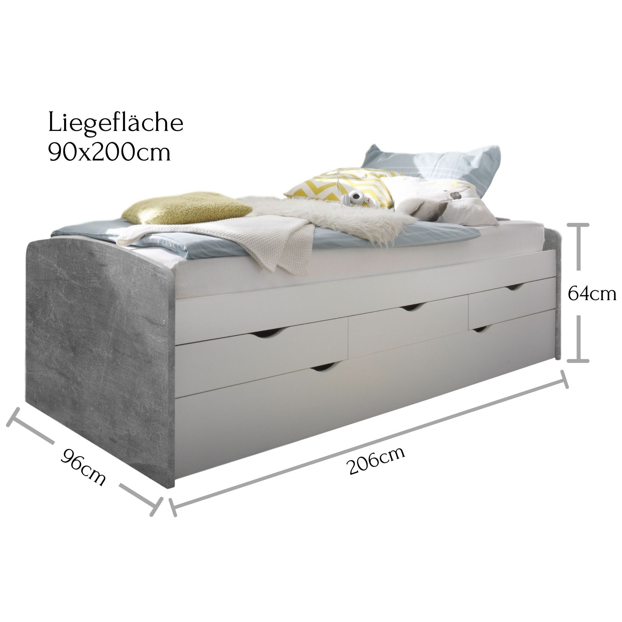 Lit gigogne avec rangement 90 x 200 cm NESSI